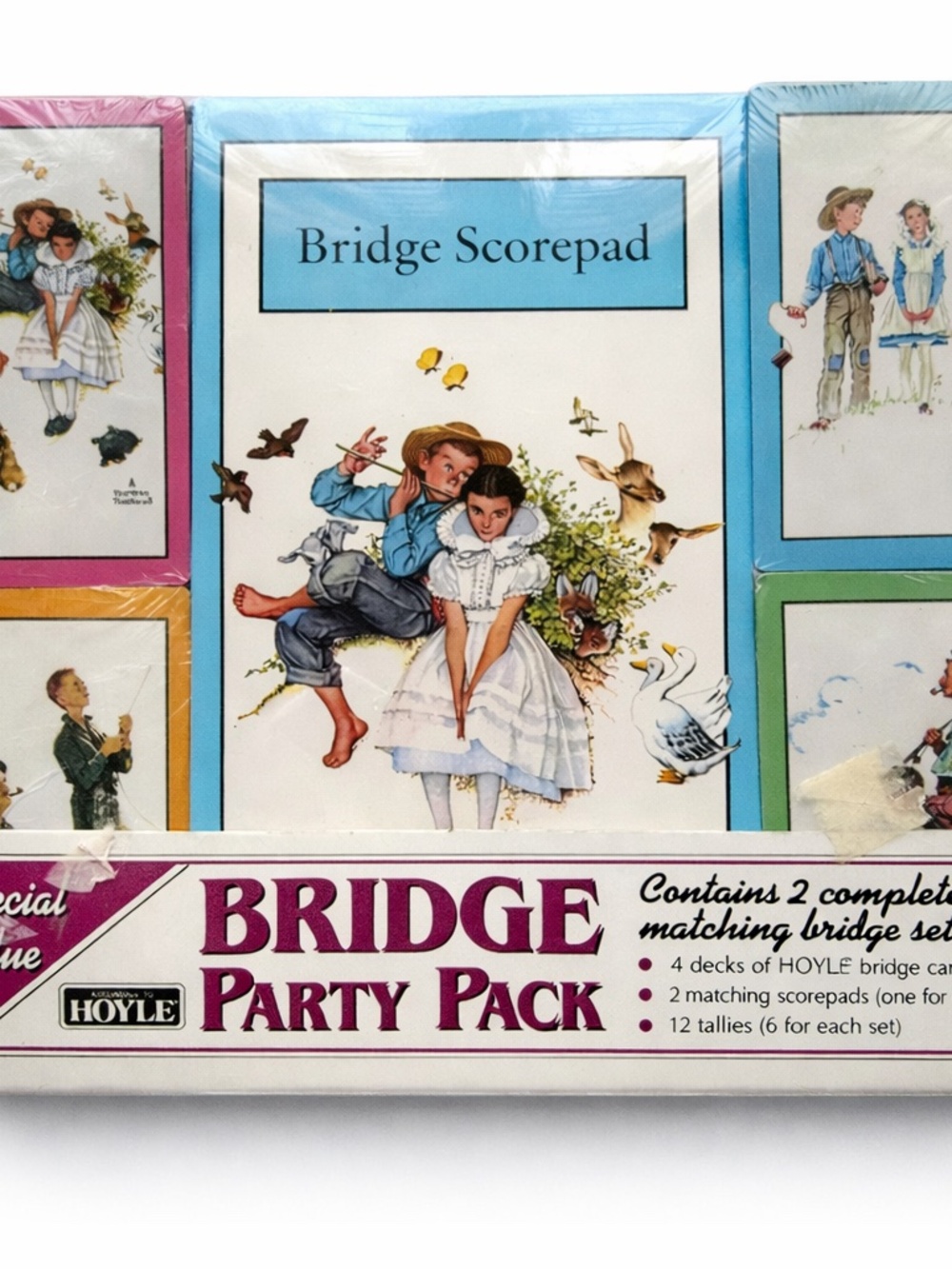 Vintage Hoyle Bridge Party Pack 90s Sealed 4 Deck Set Scorepad Tallies